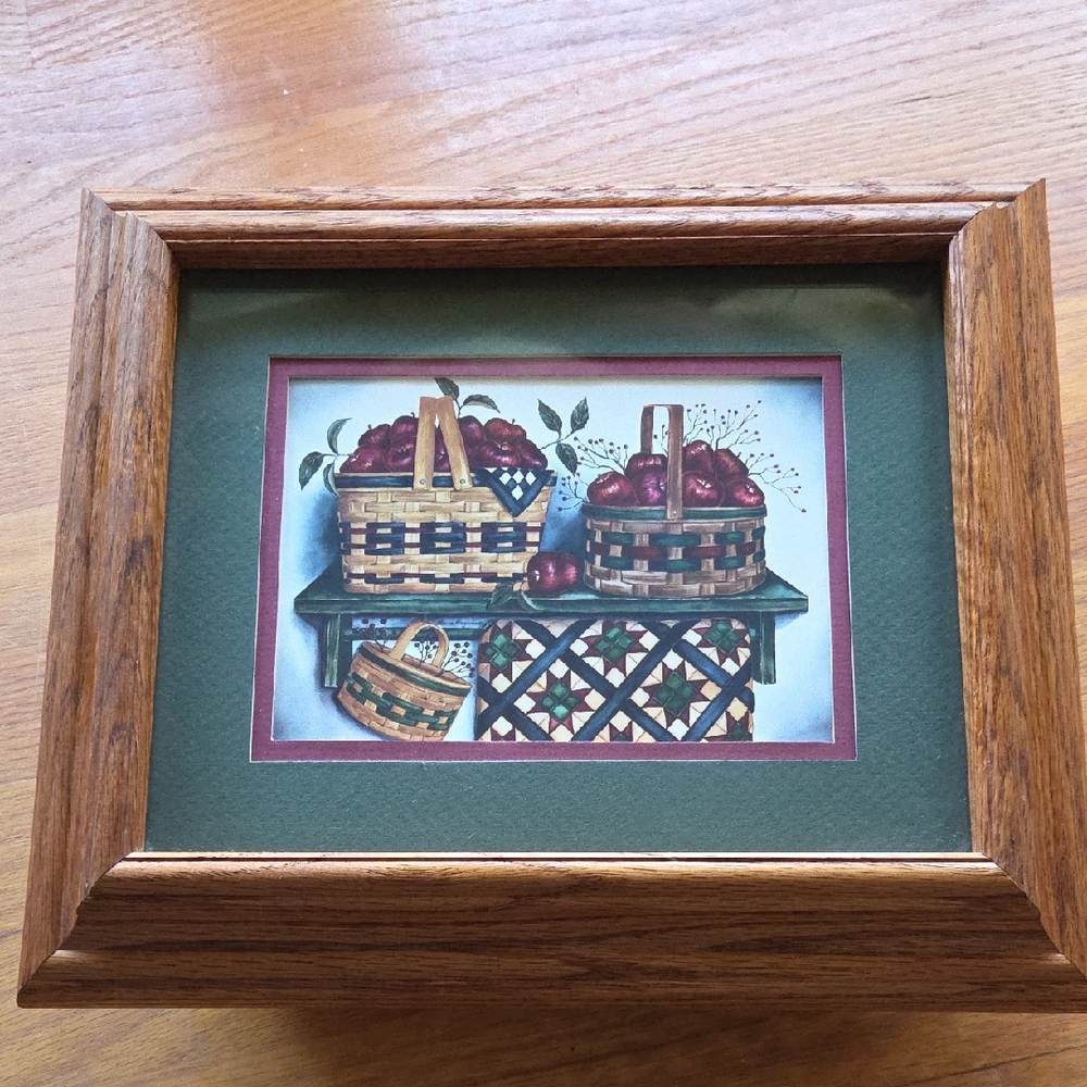 Framed Basket and Quilt Art Print